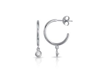 PARIKHS Rhodium Plated Semi Hoop CZ Circle Earrings in 925 Sterling Silver