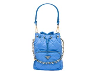 Prada Tessuto Nylon Pervinca Blue Duet Drawstring Quilted Bucket Bag