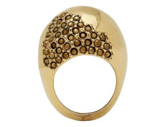 Saint Laurent Edge Egg Rhinestone Gold Dome Ring Size 7 YSL Statement Cocktail Jewelry