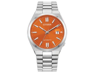Men's Tsuyosa Automatic Silver-Tone Stainless Steel Watch Orange Dial