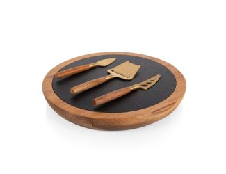 Insignia Serving Board - Acacia Wood & Slate Black with Gold Accents