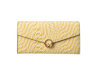 Fendi F is Fendi Yellow Leather Vertigo Print Long Wallet