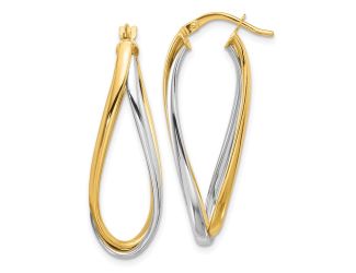 14k Two Tone Polished Oval Double Hoops