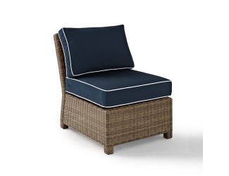 Bradenton Outdoor Wicker Sectional Center Chair with Navy Cushions