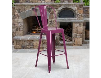 30" High Purple Metal Indoor-Outdoor Barstool with Back