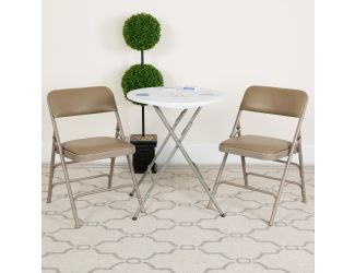 2 Pack Curved Triple Braced & Double Hinged Beige Vinyl Metal Folding Chair