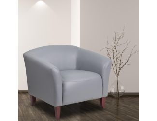 Gray LeatherSoft Chair with Cherry Wood Feet - Lobby and Guest Seating