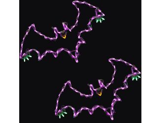 Halloween Outdoor or Indoor LED Lights, Set of 2 Flying Bats (each 29 W x 17 H inches)