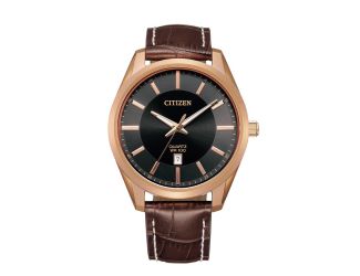 Men's Quartz Watch, Rose Gold-tone with Black Dial