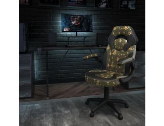 Black/Camo Gaming Desk Set with Cup Holder, Headphone Hook, and Monitor Stand