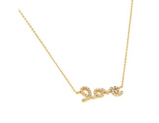 PARIKHS Gold Plated Clear CZ Love Pendant Necklace in 925 Sterling Silver