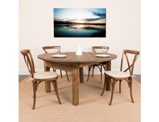60" Round Antique Rustic Solid Pine Folding Farm Dining Table
