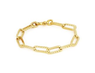 Diamante JM Large Link Bracelet - Gold. 8"Long, adjustable. Hand-made with intricate, hand-carved