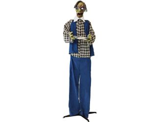 6.25-ft. Zombie Waiter, Indoor/Covered Outdoor Halloween Decoration, LED Purple Eyes, Poseable, Batt