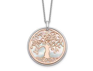 Sterling Silver & Rose-tone Mother of Pearl Tree of Life Necklace
