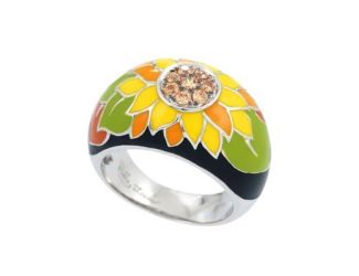 Belle Etoile Round Champagne Cubic Zirconia studded Sunflower Size-7 Ring  - 925 Sterling Silver