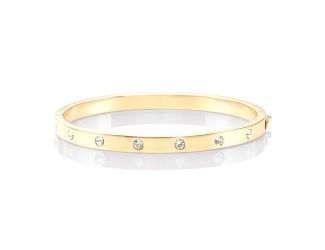 Set In Stone Metal Stone Hinged Bangle - Clear/Gold
