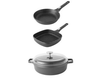 Gem 4pc Non-Stick Cast Aluminum Cookware Set, Fry Pan, G/P and Saute Pan