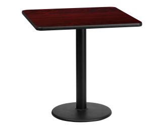 24" Square Mahogany Laminate Table Top with 18" Round Table Height Base