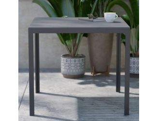 Indoor/Outdoor Commercial Steel Patio Table with Poly Resin Slatted Top - Black