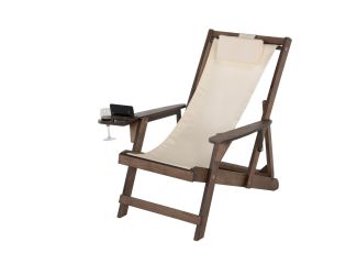 Romantic Collection - Canvas Sling Chair w/Beverage Holder - Dark Brown, Beige