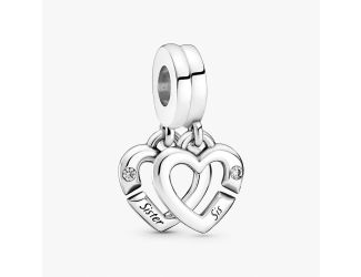 Linked Sister Hearts Split Dangle Charm