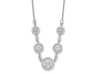 Sterling Silver Cheryl M Rhodium-plated Fancy CZ Circles Necklace