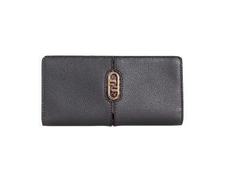 Fendi O'Lock Anthracite Gray and Python Print Leather Snap Continental Wallet