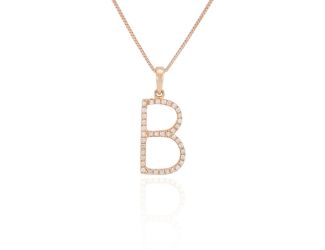 PARIKHS Diamond Initial Pendant Alphabet 'B' in 10K Rose Gold 0.10 ct , IJK color - I3 clarity