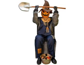 Motion Activated Smiling Jack the Sitting Scarecrow by Tekky, Premium Talking Halloween Animatronic,