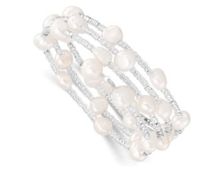 7-8mm White Baroque Freshwater Cultured Pearl and Glass Beaded Wrap Bracelet
