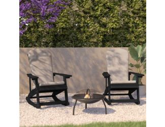 Indoor/Outdoor Black Rocking Adirondack Chairs with Gray Cushions - Set of 2