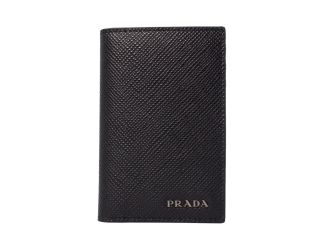 Prada Black Saffiano Leather Vertical Logo Card Holder