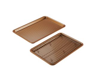 3pc Bakeware Set Copper - 2 Cookie Pans w/ Cooling Rack