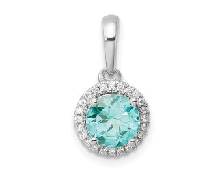 14K White Gold Pure Serenity Lab Grown Diamond Round Created Paraiba Pendant