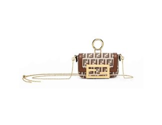 Fendi FF Canvas Nano Baguette Charm Crossbody Bag Brown White
