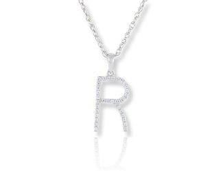 PARIKHS Initial Pendant Alphabet 'R' in CZ with chain in 925 Sterling Silver