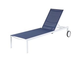 Peyton Sling Armless Chaise Lounge in White/Navy