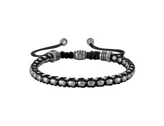 Icon Silver-Tone Box Chain Links/Black Cord Bolo Bracelet, adjustable