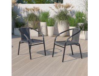 2 Pack Gray Rattan Indoor-Outdoor Restaurant Stack Chair with Curved Back