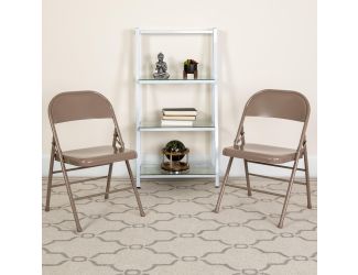 2Pack Triple Braced & Double Hinged Beige Metal Folding Chair - Commercial Chair