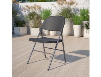 330 lb. Capacity Black Plastic Folding Chair with Charcoal Frame - Event Chair