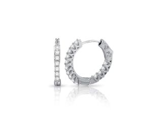 PARIKHS Rhodium Plated Inside Out CZ Oval Hoop Vault Lock Earrings in 925 Sterling Silver - 20MM