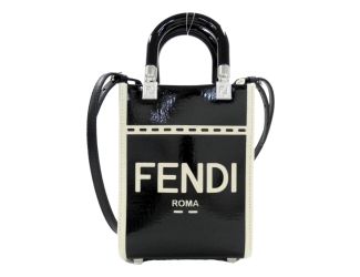 FENDI FF Mini Bag Shopper Tote Crossbody Bag Leather and Canvas Black