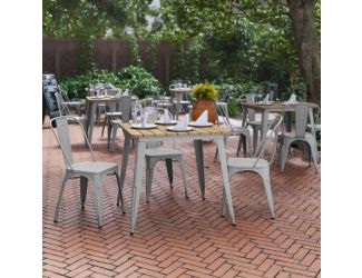 31.5" SQ Commercial Poly Resin Restaurant Table with Steel Frame-Brown/Silver