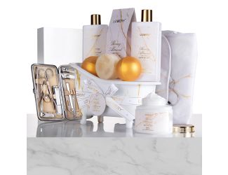 Gold Marble Bath Spa Gift Basket Size 31 Pieces