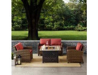 Bradenton 4 Piece Outdoor Wicker Seating Set With Sangria Cushions