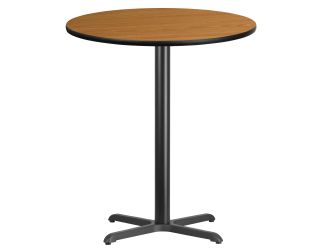 36" Round Natural Laminate Table Top with 30" x 30" Bar Height Table Base