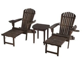 Oceanic Adirondack Chaise Lounge w/Ottoman & Beverage Holder, Set of 2 & End Table - Dark Brown
