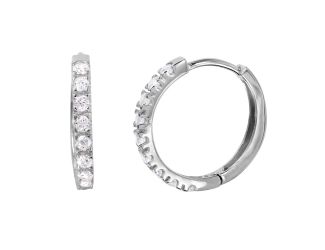 PARIKHS Rhodium Plated Round CZ Huggie Earring in 925 Sterling Silver